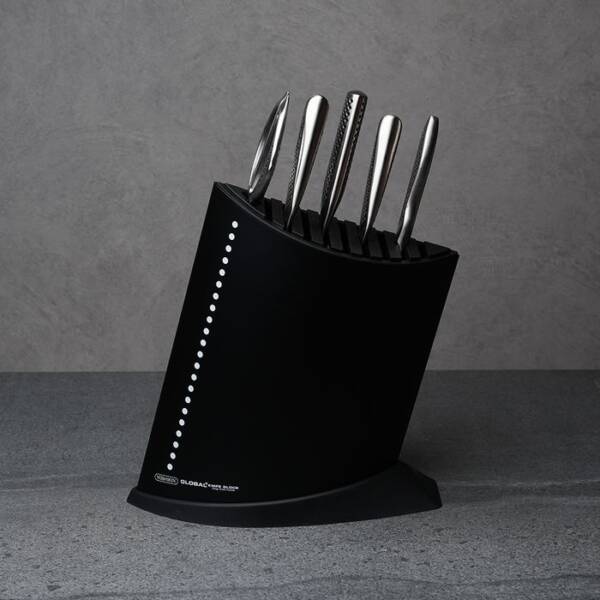 Soporte Global GKB-52/CB - Soporte de cuchillos con forma de barco, negro, 10 ranuras
